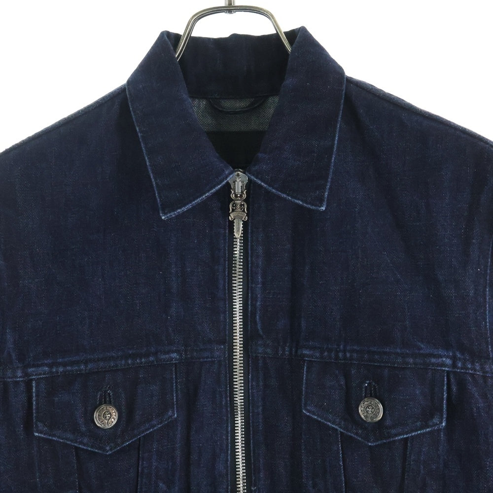 CHROME HEARTS(クロムハーツ) SWEET CHEECKS バックフレアニー ダガージップ ホースシューボタン 袖裾レザークロスパッチ ダブルジップ デニムジャケット インディゴ