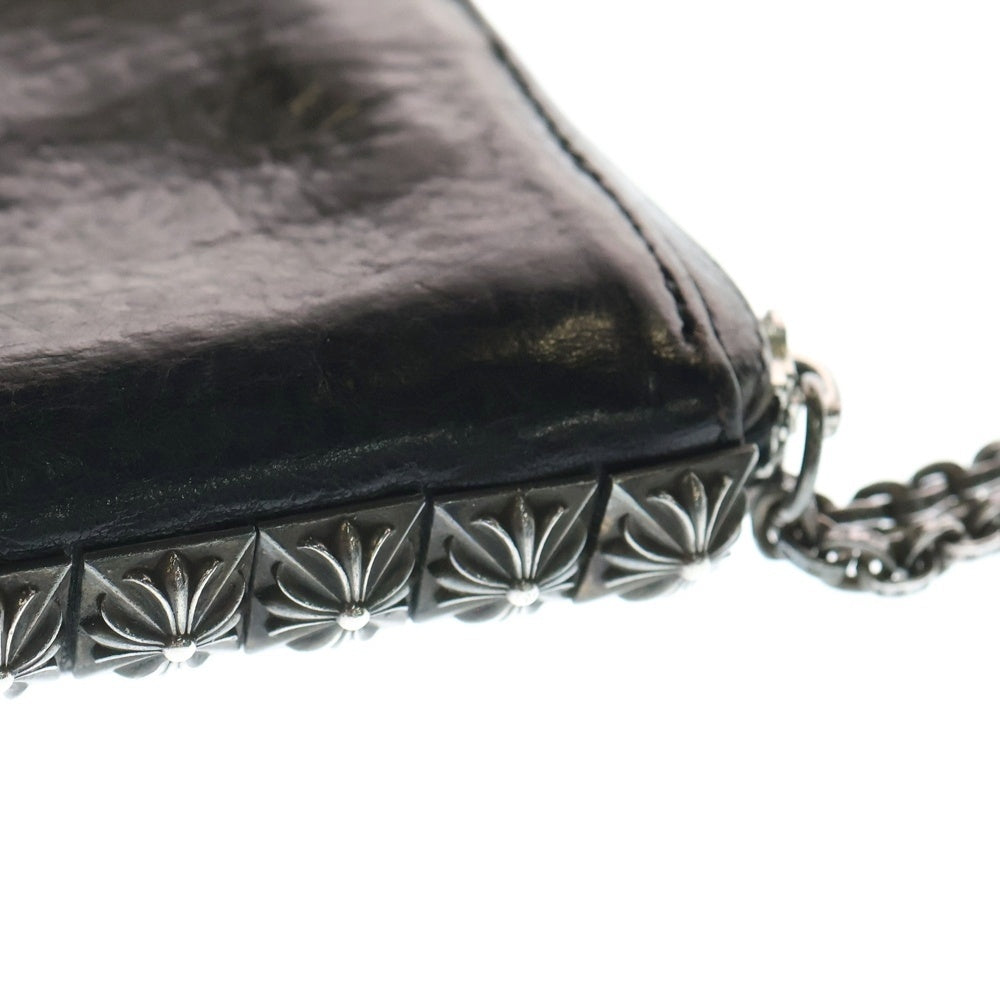 CHROME HEARTS(クロムハーツ) 3 SIDE ZIP 3サイドジップ サイドピラミッドスタッズ レザーコンパクトウォレット 財布 ブラック/シルバー