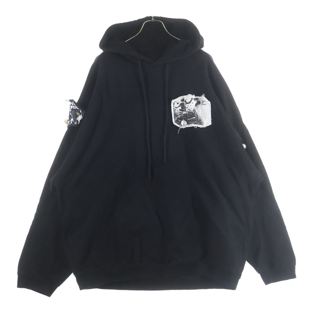 RAF SIMONS(ラフシモンズ) 20SS Oversized Hoodie with Patches and Pins パッチワーク オーバーサイズド フーデッド パーカー ブラック 201-175