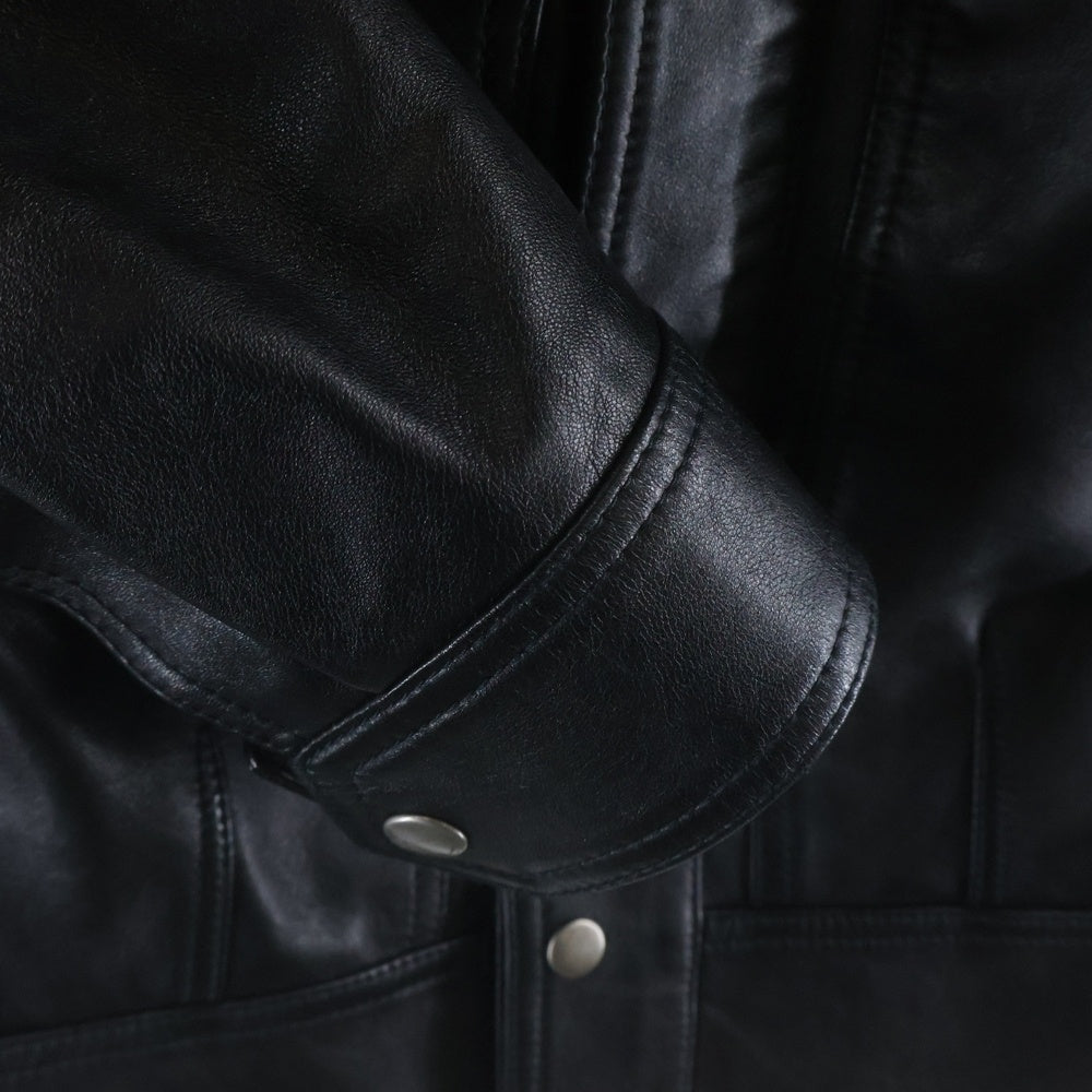 SAINT LAURENT PARIS(サンローランパリ) 23SS ドラムスキン シングルライダースジャケット ボタン ラムレザージャケット ブラック 737281 YC20C