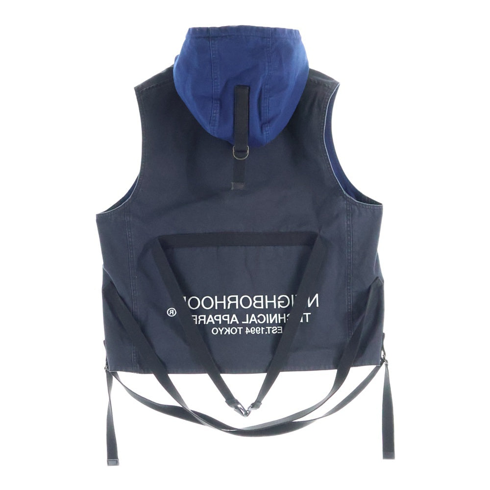NEIGHBORHOOD(ネイバーフッド) 21SS LS/C-VEST ダックキャンバス バックロゴエンブロイダリー フーデッドベスト ジャケット ブラック 211YTNH-JKM05
