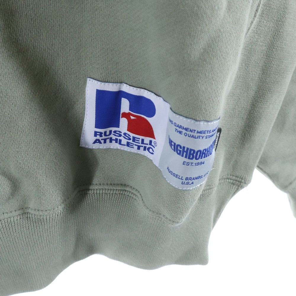 NEIGHBORHOOD(ネイバーフッド) 22SS ×RUSSELL ATHLETIC C-HOODED ラッセルアスレチック ロゴエンブロイダリー プルオーバーフーディー パーカー グリーン 221XRRUN-CSM02