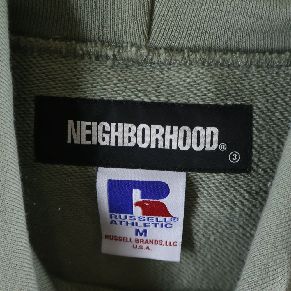 NEIGHBORHOOD(ネイバーフッド) 22SS ×RUSSELL ATHLETIC C-HOODED ラッセルアスレチック ロゴエンブロイダリー プルオーバーフーディー パーカー グリーン 221XRRUN-CSM02
