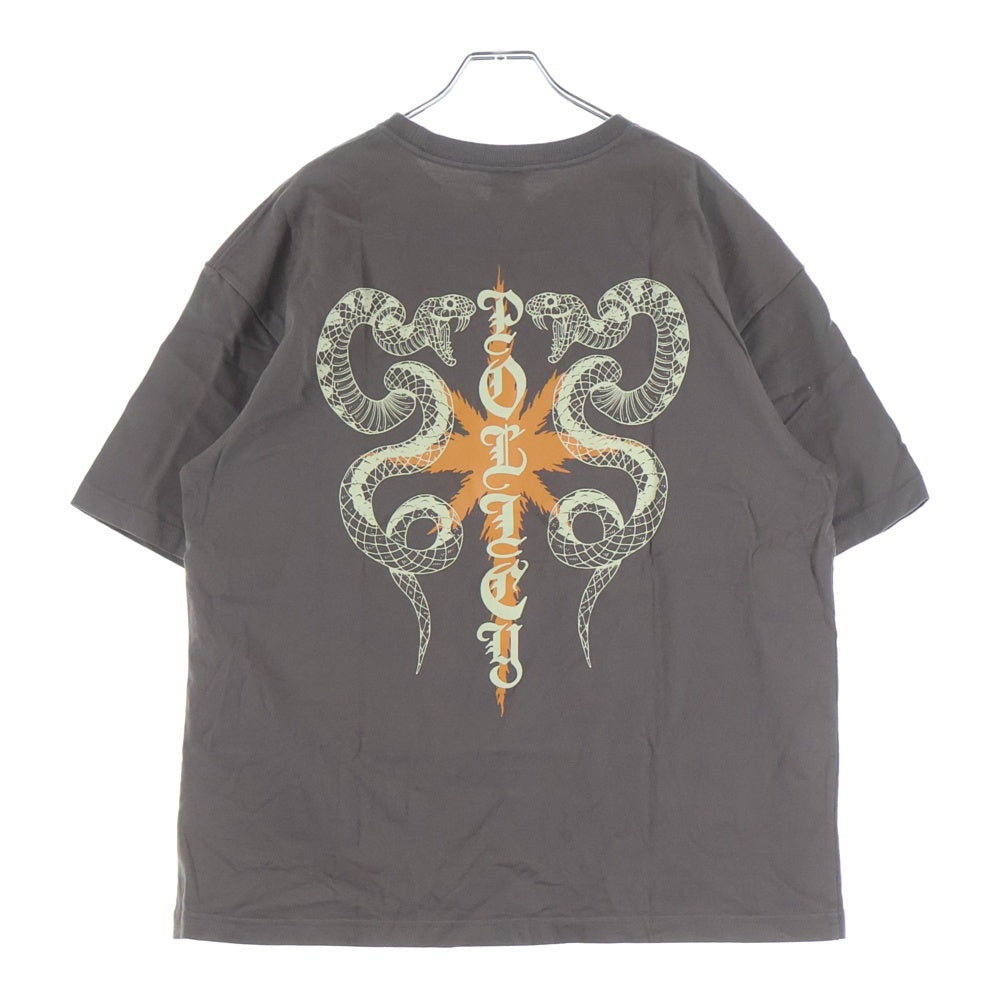 CALEE(キャリー) DROP SHOULDER COUNTERSIGN SNAKE ドロップショルダー カウンターサイン スネーク ロゴプリント クルーネック半袖Tシャツ カットソー ブラウン