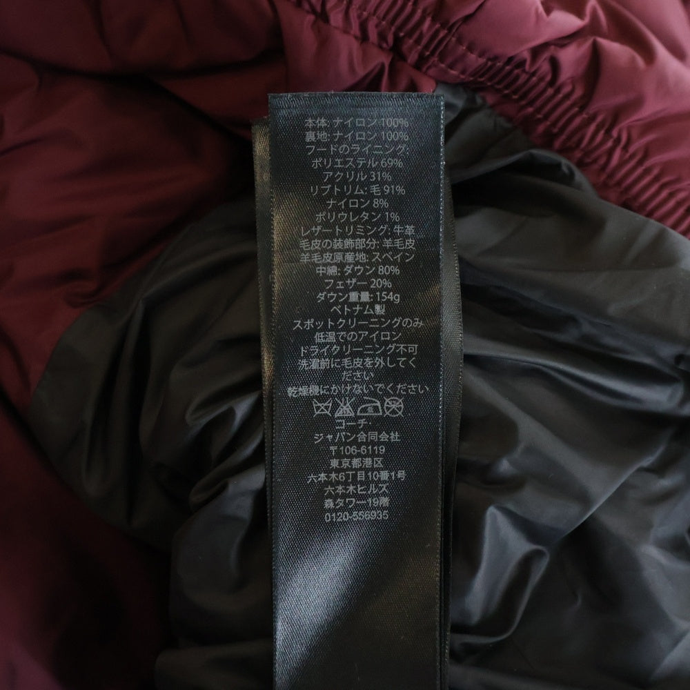 COACH(コーチ) ジップアップ ファーフーデットダウンコート レッド レディース