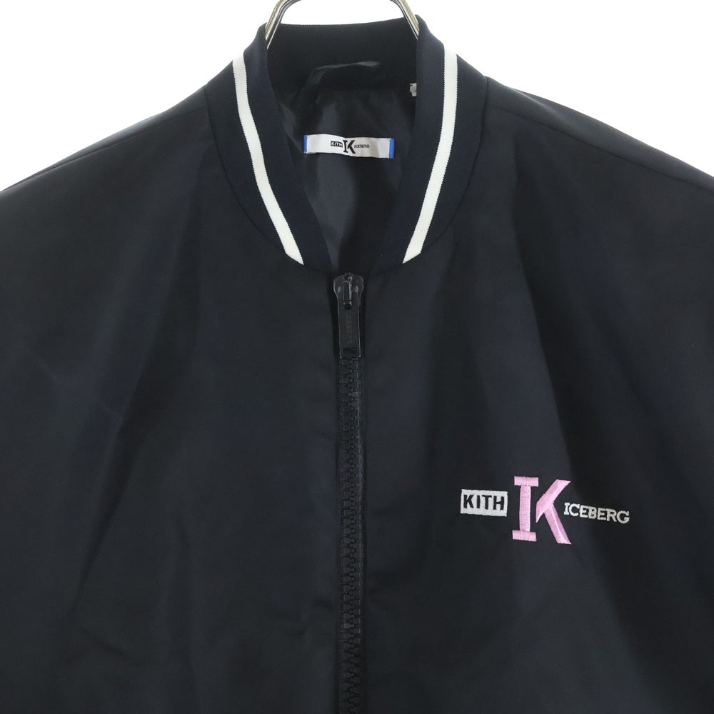KITH(キス) xICEBERG アイスバーグ ロゴエンブロイダリー ナイロン バーシティジャケット ブルゾン ブラックKITH