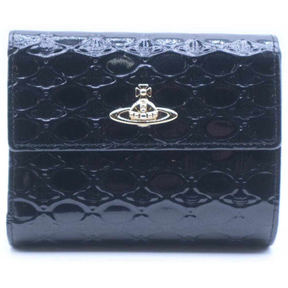 Vivienne Westwood(ヴィヴィアンウエストウッド) エナメル オーブ総柄 三つ折り財布 ウォレット ブラック 3218Y921 レディース