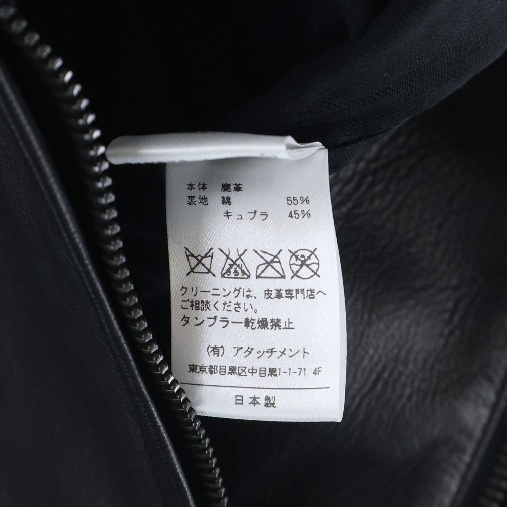 KAZUYUKI KUMAGAI ATTACHMENT(カズユキクマガイ アタッチメント) DEERSKIN LEATHER JACKET ディアスキン マルチポケット ダブルジップアップ レザージャケット ライダース ブラック KB42-078