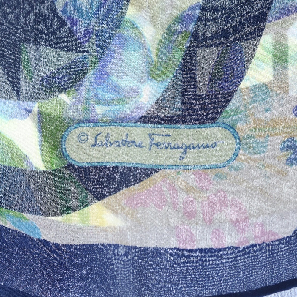 Salvatore Ferragamo(サルヴァトーレ フェラガモ) イタリア製 花柄 シルク スカーフ ブルー レディース