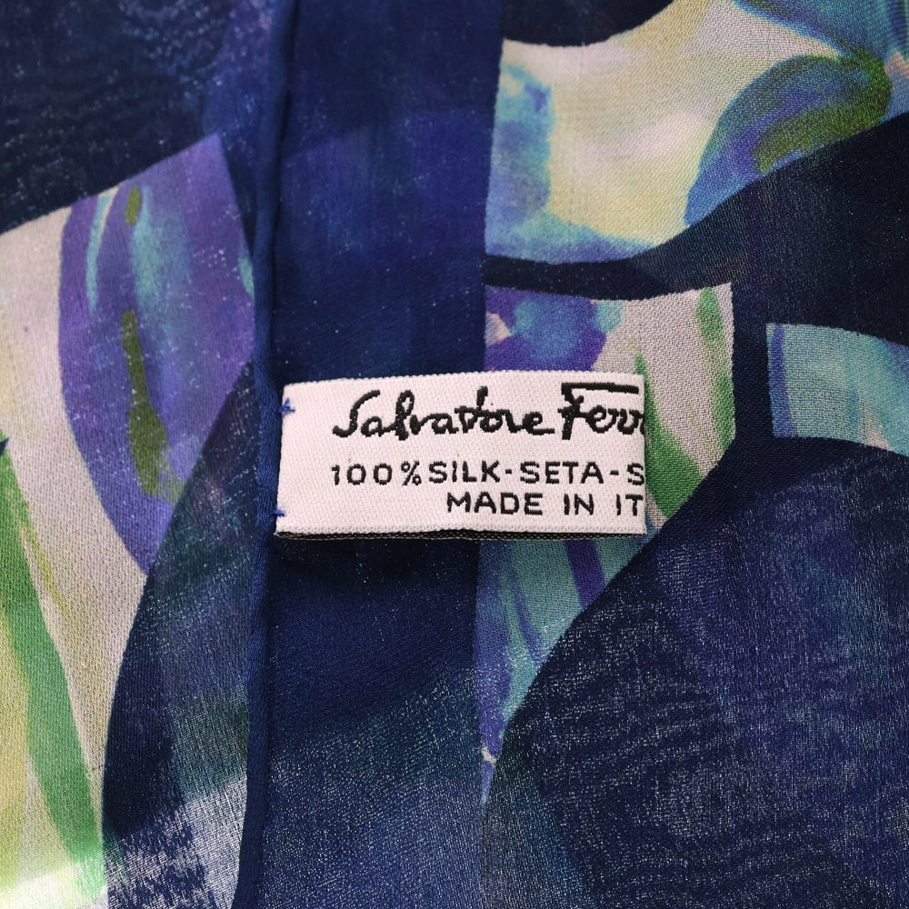 Salvatore Ferragamo(サルヴァトーレ フェラガモ) イタリア製 花柄 シルク スカーフ ブルー レディース