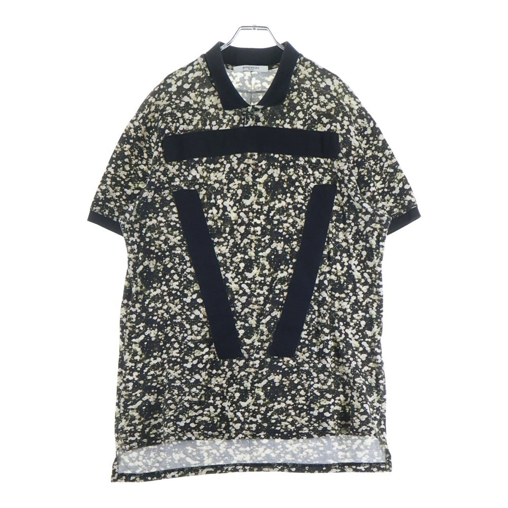 GIVENCHY(ジバンシィ) 15SS カスミ草 総柄プリントデザイン サイドスリット シャツカラー半袖ポロシャツ ホワイト/ブラック 15J 7332 685