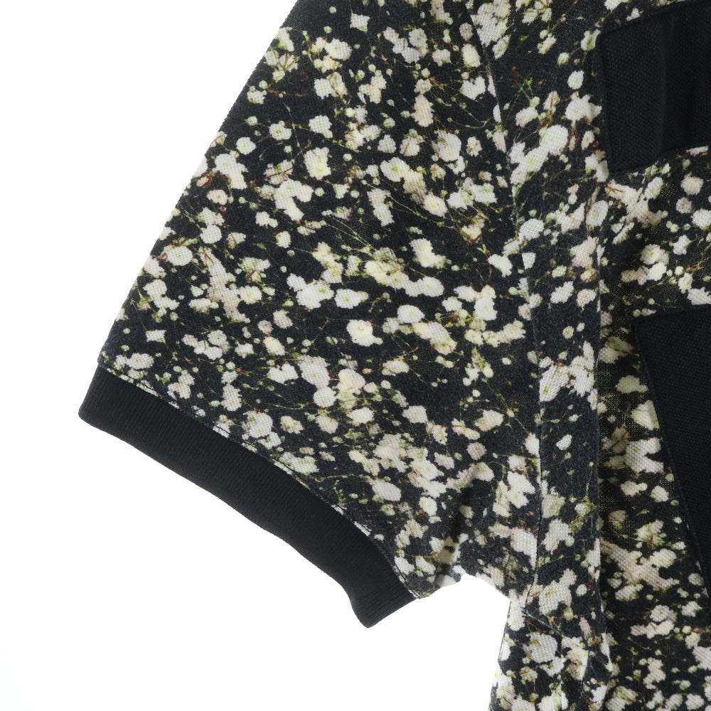 GIVENCHY(ジバンシィ) 15SS カスミ草 総柄プリントデザイン サイドスリット シャツカラー半袖ポロシャツ ホワイト/ブラック 15J 7332 685