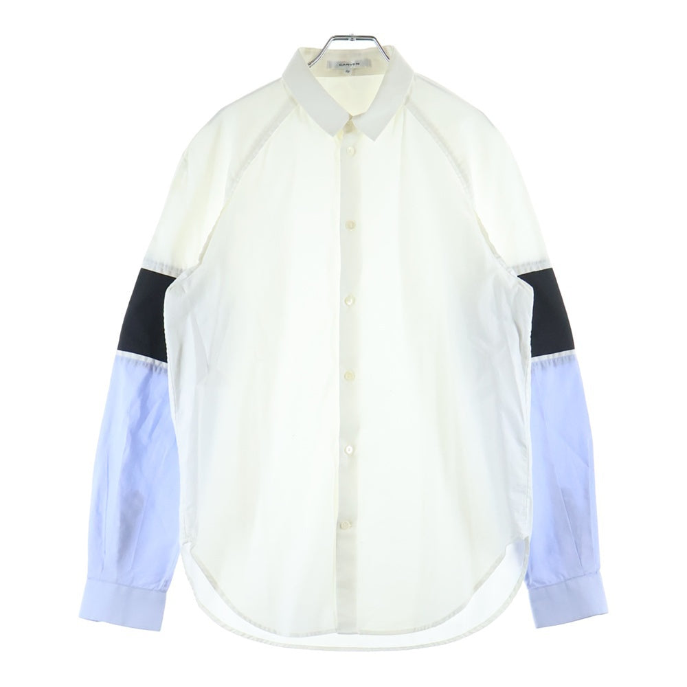 CARVEN(カルヴェン) スリーブ切り替えデザイン シャツカラー ボタンアップ コットン長袖シャツ ホワイト 2070CH30