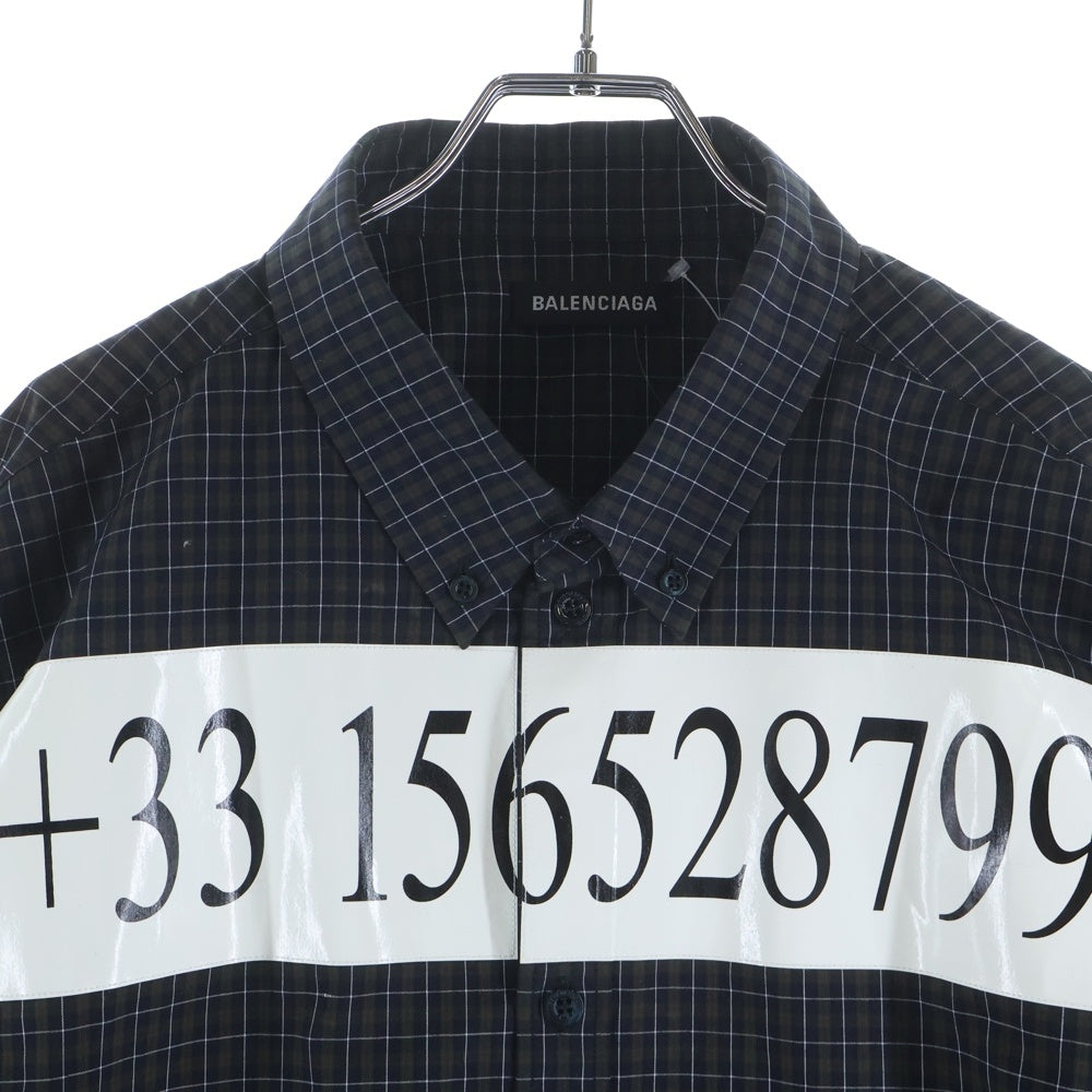 BALENCIAGA(バレンシアガ) 18AW HOTLINE NUMBERING SHIRT ホットライン ナンバリング ボタンダウンシャツカラー ボタンアップ コットン長袖シャツ ブラック 542175 TCM02