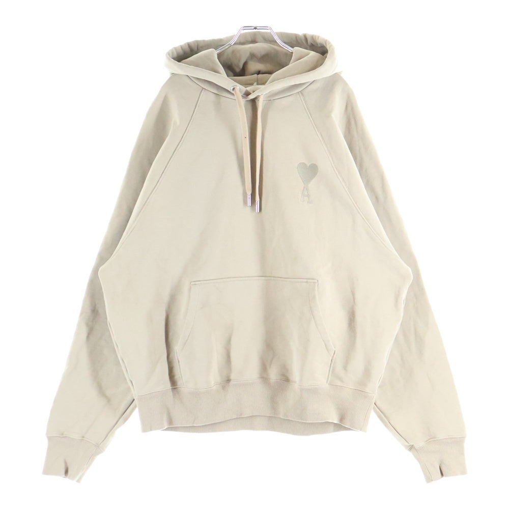 ami(アミ) エンブロイダリーロゴデザイン カンガルーポケット ドローストリングフーデット プルオーバーパーカースウェット ベージュ