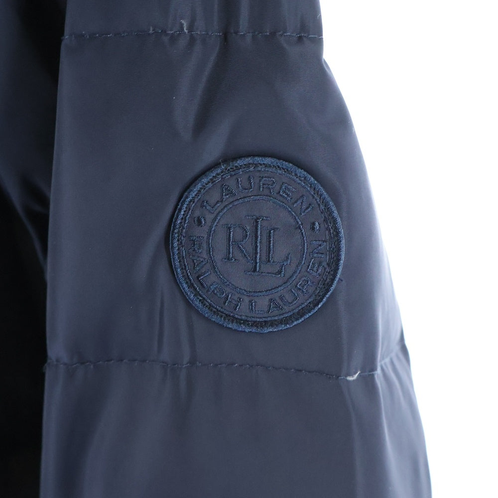 LAUREN RALPH LAUREN(ローレンラルフローレン) アームロゴワッペン ウエストベルト ファーフーデッド ダウンコート ネイビー レディース