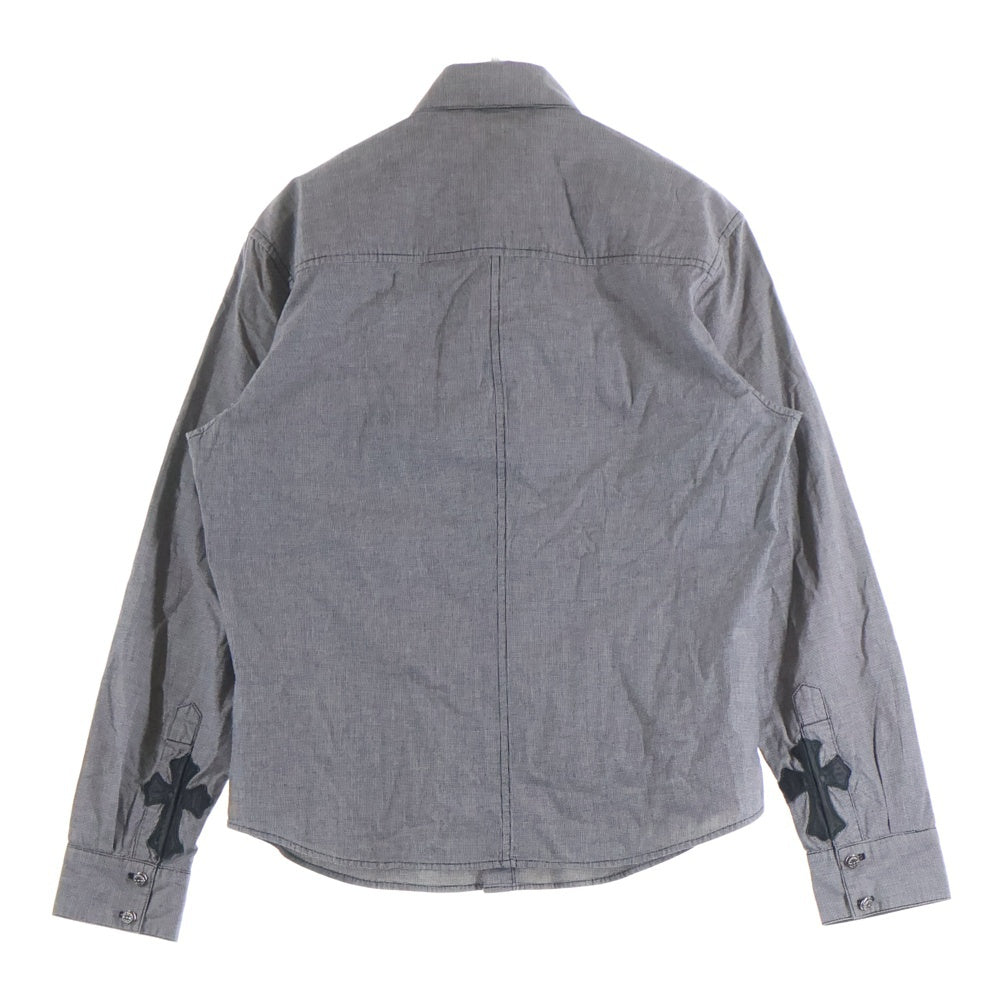 CHROME HEARTS(クロムハーツ) LOOSEENDS ルーズエンド クロスパッチ フローラルボタン 千鳥格子柄 長袖チェックシャツ グレー 2211-304-4887