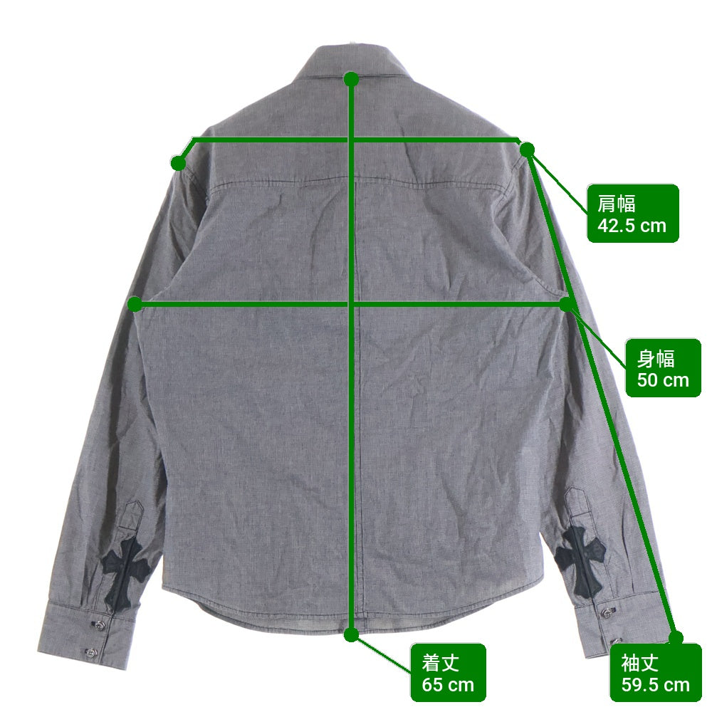 CHROME HEARTS(クロムハーツ) LOOSEENDS ルーズエンド クロスパッチ フローラルボタン 千鳥格子柄 長袖チェックシャツ グレー 2211-304-4887