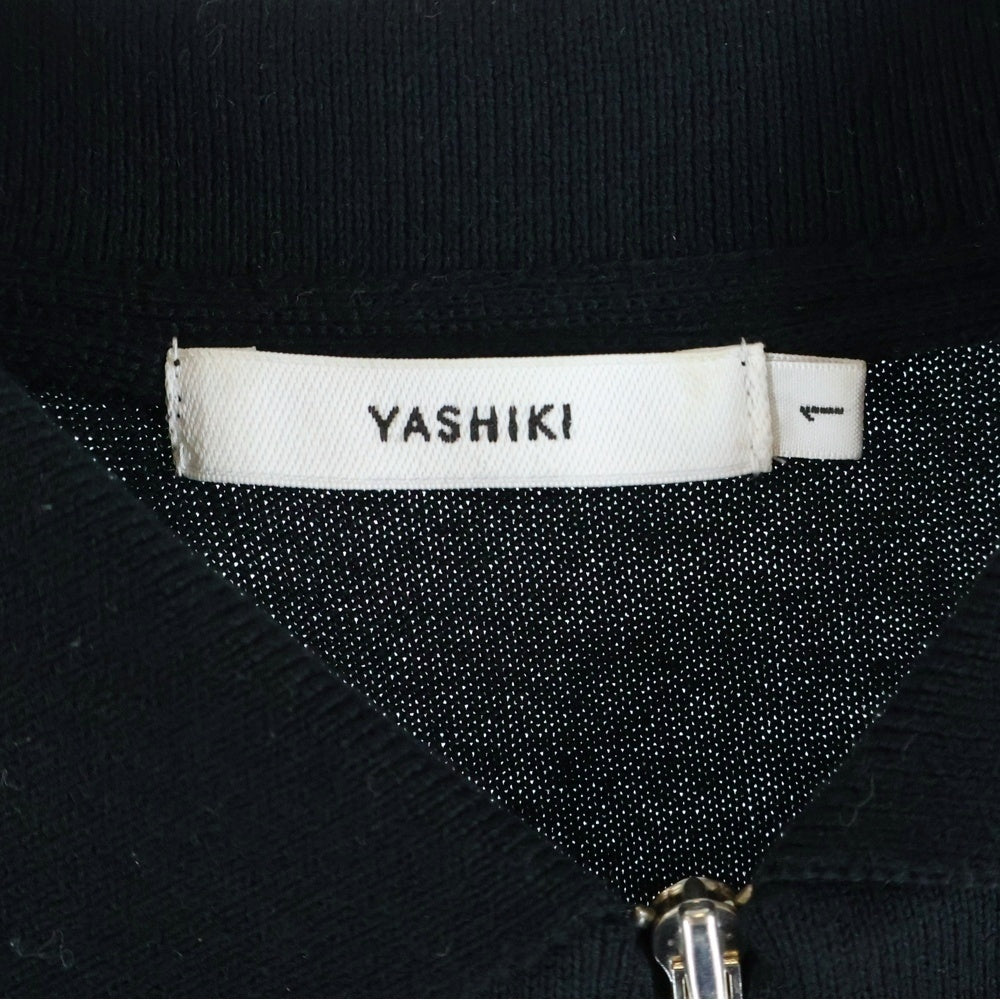 YASHIKI(ヤシキ) ハーフジップ コットン オーバーサイズ 半袖ポロシャツ ブラック YSK-25SS-ATC02