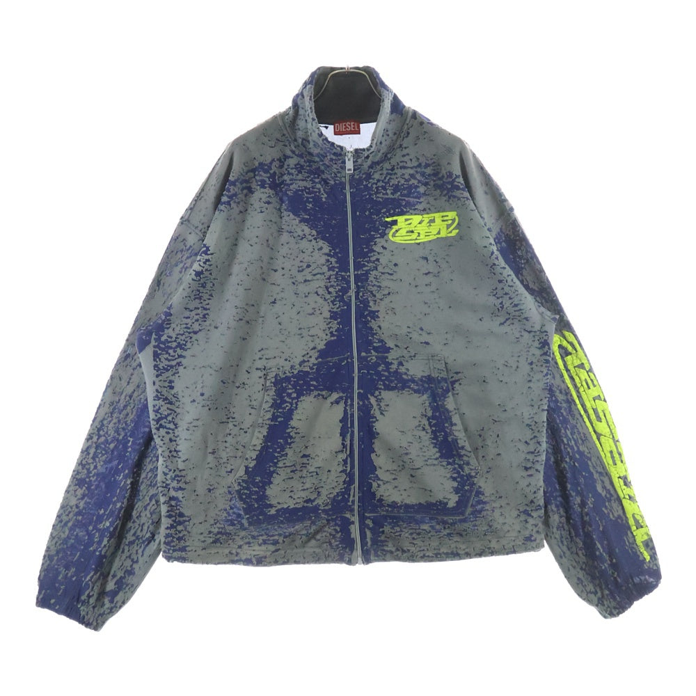 DIESEL(ディーゼル) S-ALUTE-LZ ウォッシュ加工 ドローコード付き ロゴプリント ジップアップ スウェットジャケット チャコール/ネイビー A12199