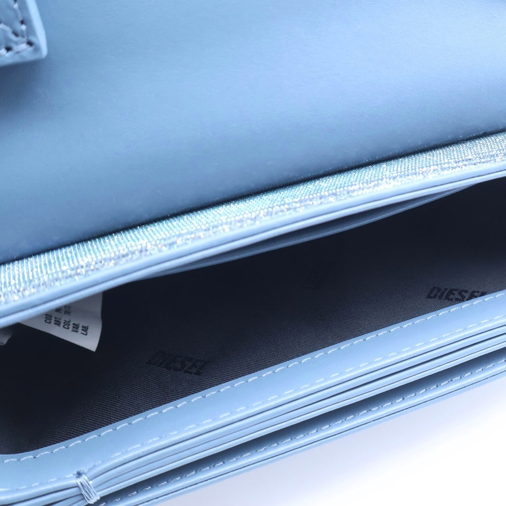 DIESEL(ディーゼル) 24SS 1DR-ICONIC SHOULDER BAG IN CAMO LUREX カモフラージュ クリスタルロゴプレート チェーンショルダー ハンドバッグ ブルー X08396P6709