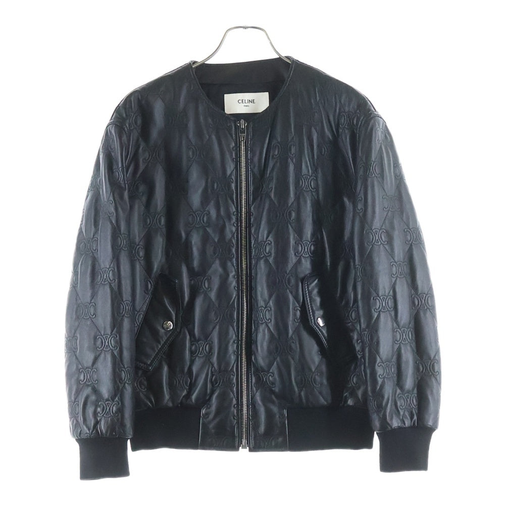 CELINE(セリーヌ) TRIOMPHE LEATHER BOMBER JACKET トリオンフ レザー ジップアップ ボンバージャケット ブラック 2EI62583C.38NO