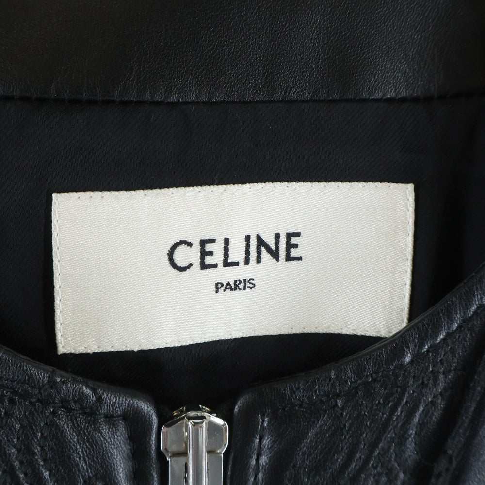 CELINE(セリーヌ) TRIOMPHE LEATHER BOMBER JACKET トリオンフ レザー ジップアップ ボンバージャケット ブラック 2EI62583C.38NO