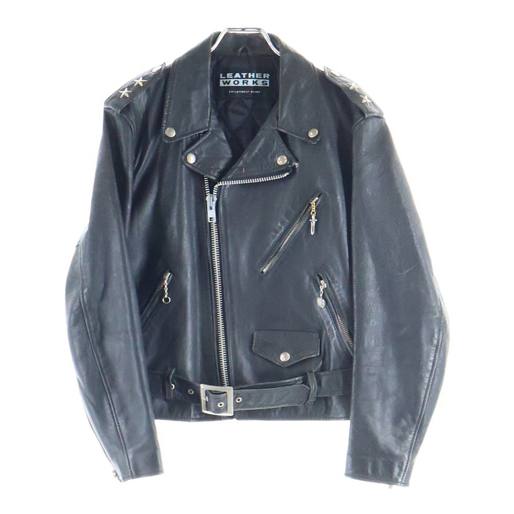 BEAMS(ビームス) 90-00S ×LEATHER WORKS VINTAGE レザーワークス ヴィンテージ レザー ダブルライダースジャケット ブラック