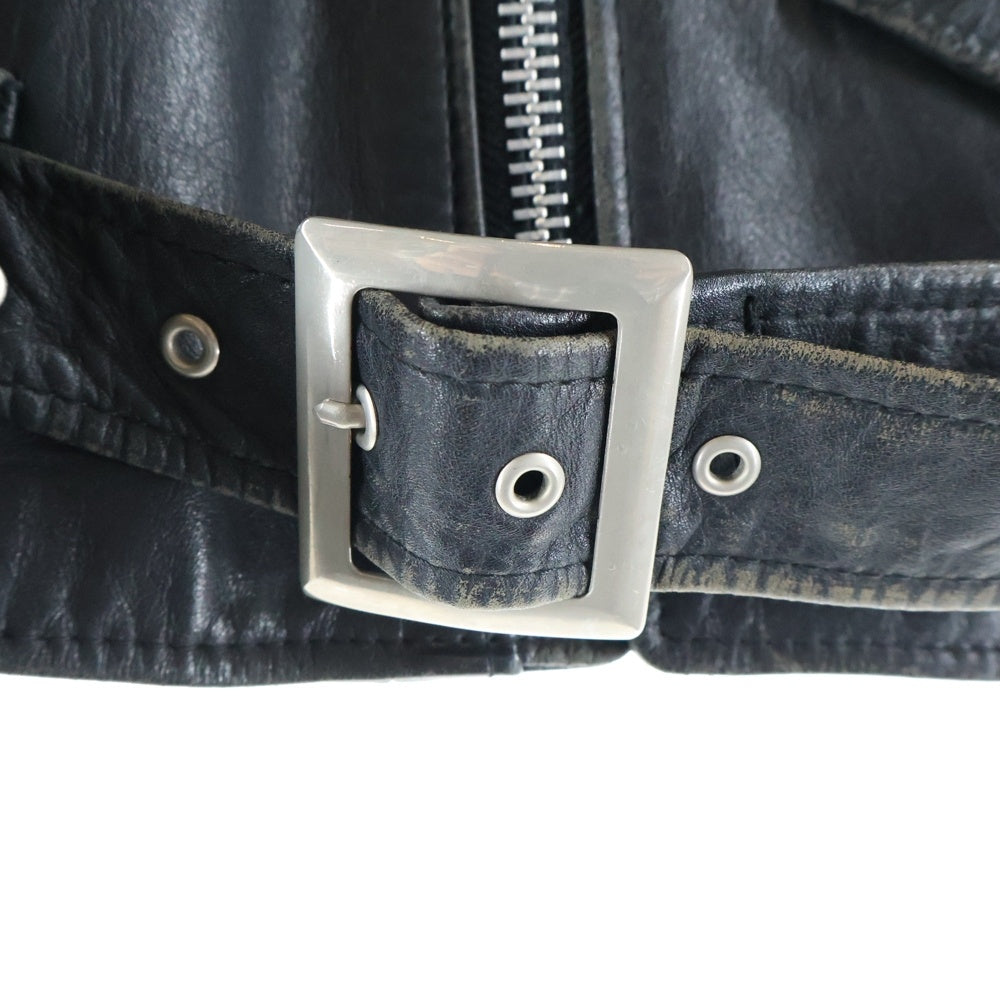 BEAMS(ビームス) 90-00S ×LEATHER WORKS VINTAGE レザーワークス ヴィンテージ レザー ダブルライダースジャケット ブラック