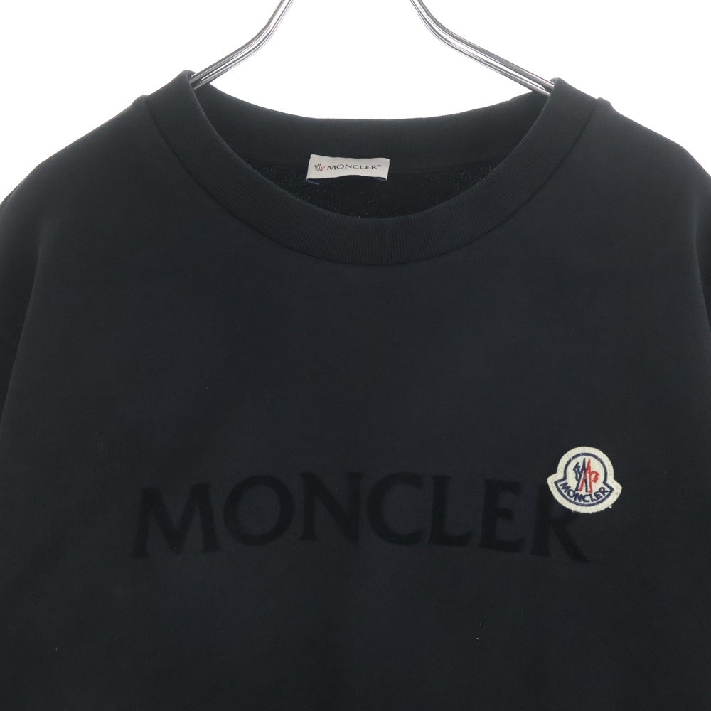 MONCLER(モンクレール) 21AW フロッキーロゴプリント クルーネック 長袖スウェットシャツ ロングスリーブトレーナー ブラック G20918G00023