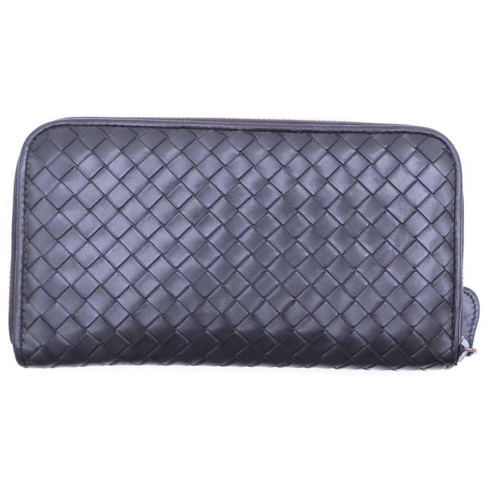 BOTTEGA VENETA(ボッテガヴェネタ) イントレチャート ラウンドジップ レザーロングウォレット 長財布 ブラウン レディース