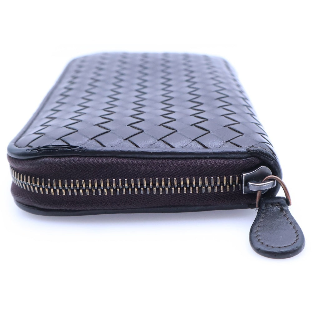 BOTTEGA VENETA(ボッテガヴェネタ) イントレチャート ラウンドジップ レザーロングウォレット 長財布 ブラウン レディース