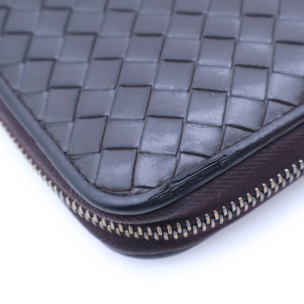 BOTTEGA VENETA(ボッテガヴェネタ) イントレチャート ラウンドジップ レザーロングウォレット 長財布 ブラウン レディース
