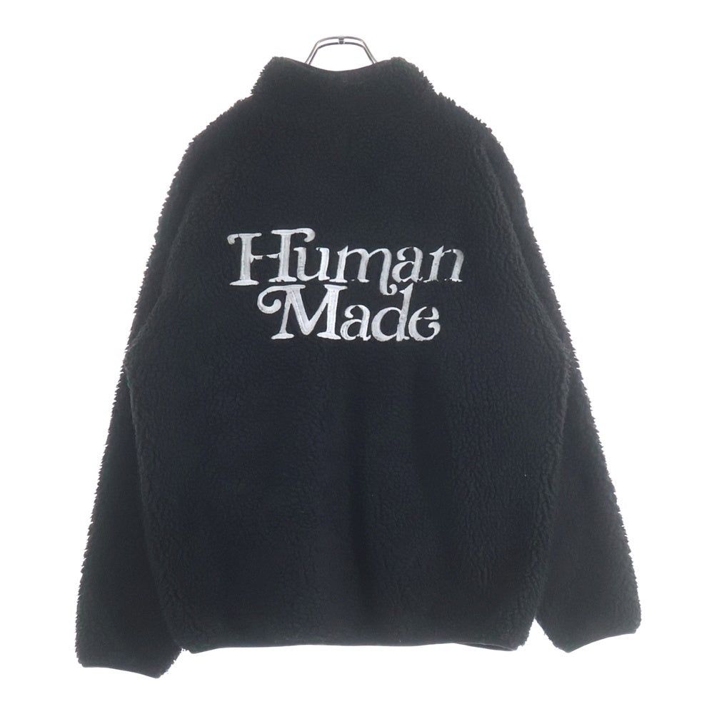 HUMAN MADE(ヒューマンメイド) 20AW ×GIRLS DON'T CRY ガールズドントクライ ロゴエンブロイダリー ハーフスナップボタン ボアフリースジャケット ブラック