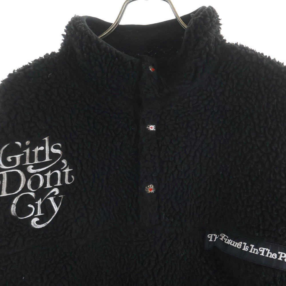 HUMAN MADE(ヒューマンメイド) 20AW ×GIRLS DON'T CRY ガールズドントクライ ロゴエンブロイダリー ハーフスナップボタン ボアフリースジャケット ブラック