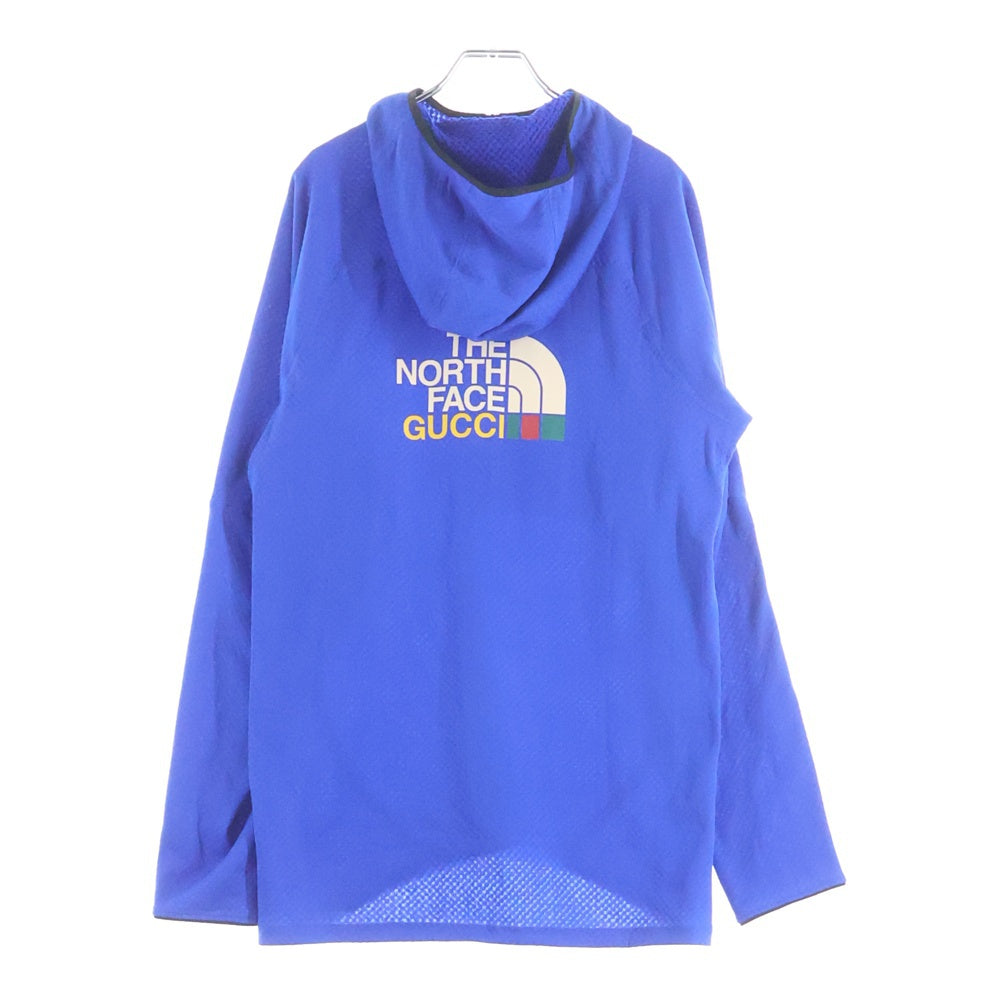 GUCCI(グッチ) 22SS ×THE NORTH FACE ノースフェイス ロゴデザイン フーデッド ジップアップ 裏起毛スウェット パーカー ブルー 663909