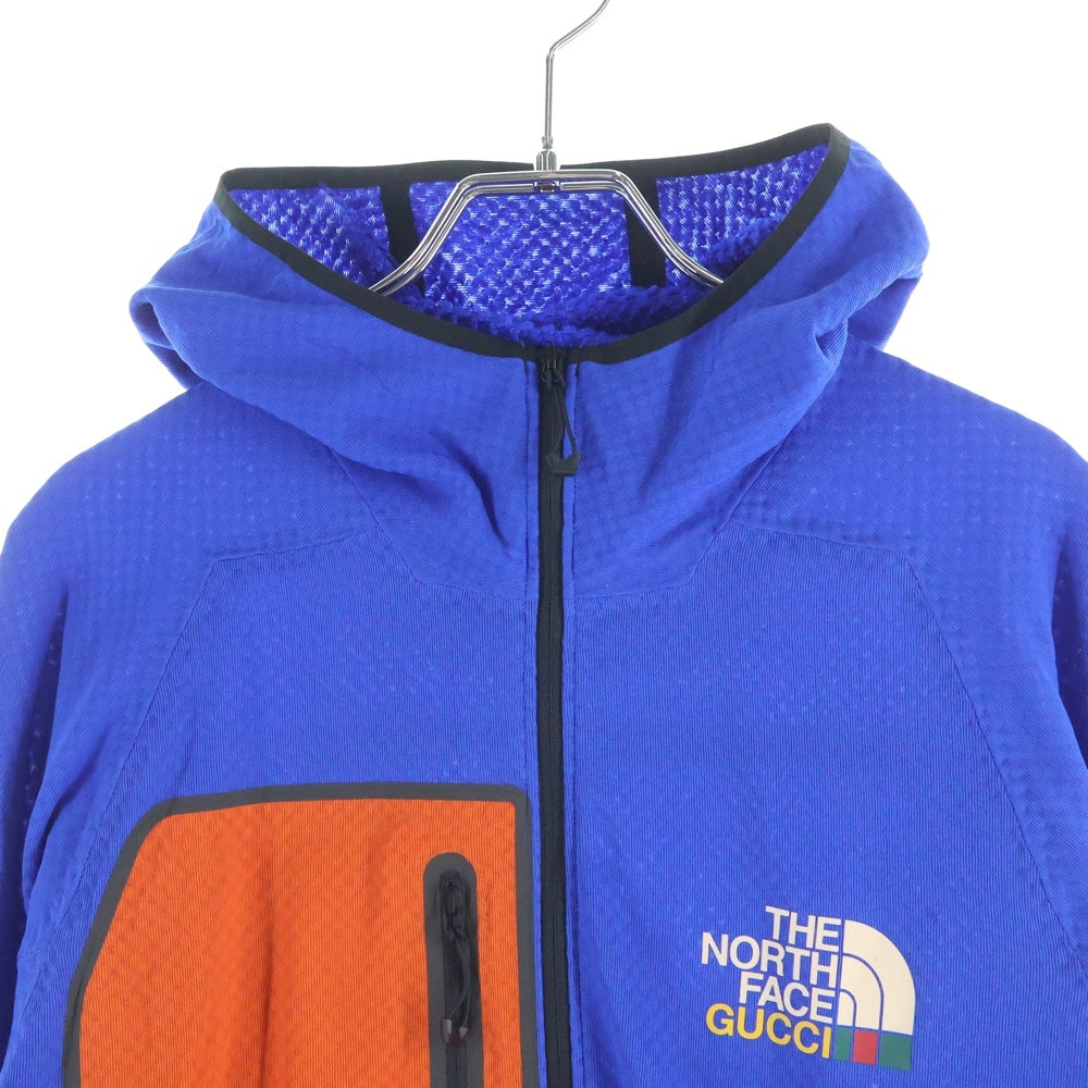 GUCCI(グッチ) 22SS ×THE NORTH FACE ノースフェイス ロゴデザイン フーデッド ジップアップ 裏起毛スウェット パーカー ブルー 663909