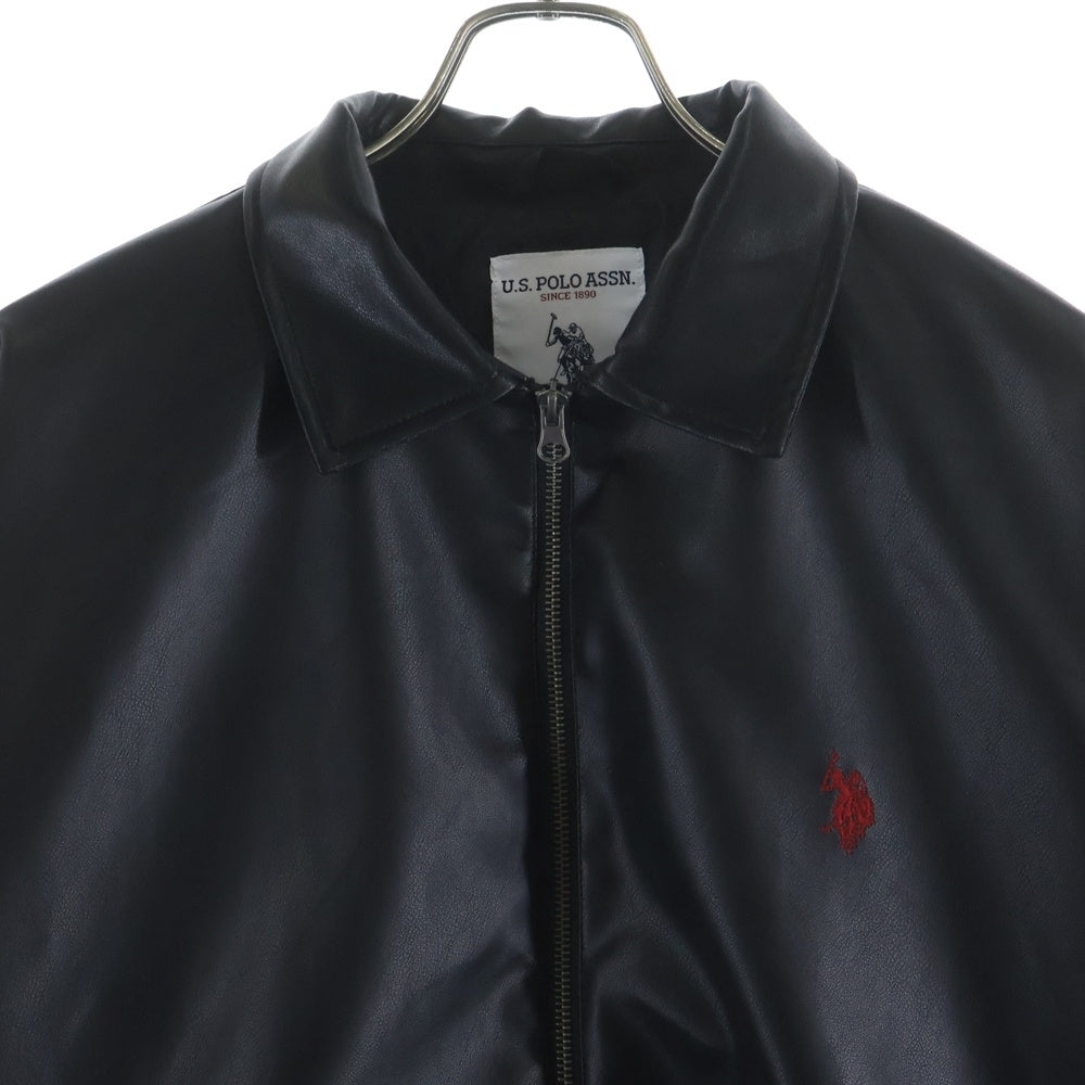 U.S. POLO ASSN.(ユーエスポロアッスン) エンブロイダリーロゴデザイン ダブルポケット ジップアップ フェイクレザージャケット ブラック PLM43818WG