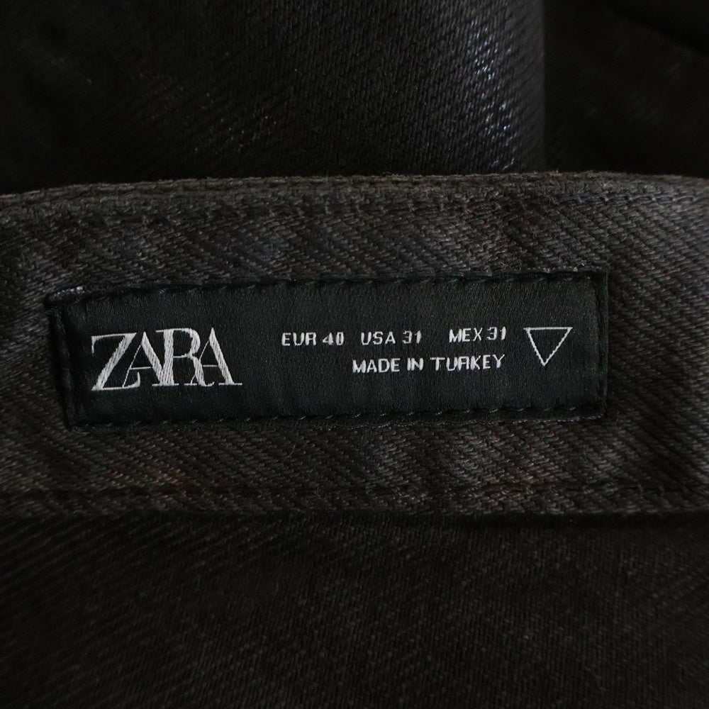 ZARA(ザラ) コーティングデニム リヨセルコットン ワイドストレートパンツ ブラウン 6045/406/700