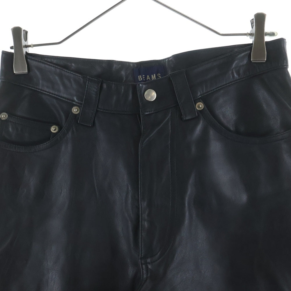 BEAMS(ビームス) カウレザー ストレート レザーパンツ ブラック