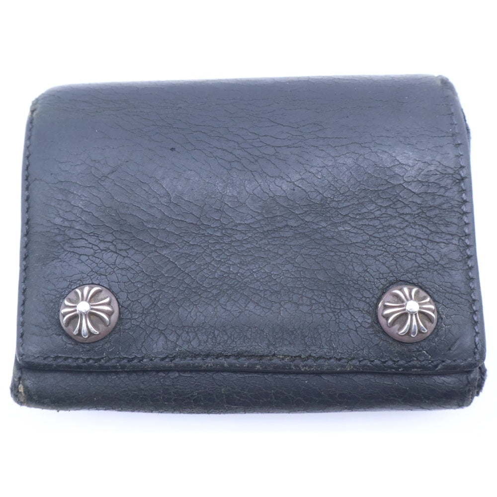 CHROME HEARTS(クロムハーツ) 3FOLD 3フォールド クロスボールボタン レザーウォレット 財布 ブラック BCA364