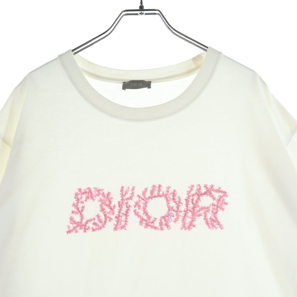 DIOR(ディオール) ITALIC CORAL LOGO T-SHIRT イタリックコーラル ロゴ クルーネック カットソー 半袖Tシャツ ホワイト 483J696C0847