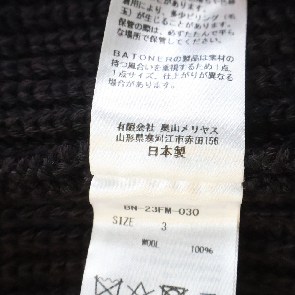 BATONER(バトナ―) SIGNATURE CREW NECK シグネチャー リブニット クルーネックセーター ブラウン BN-23FM-030
