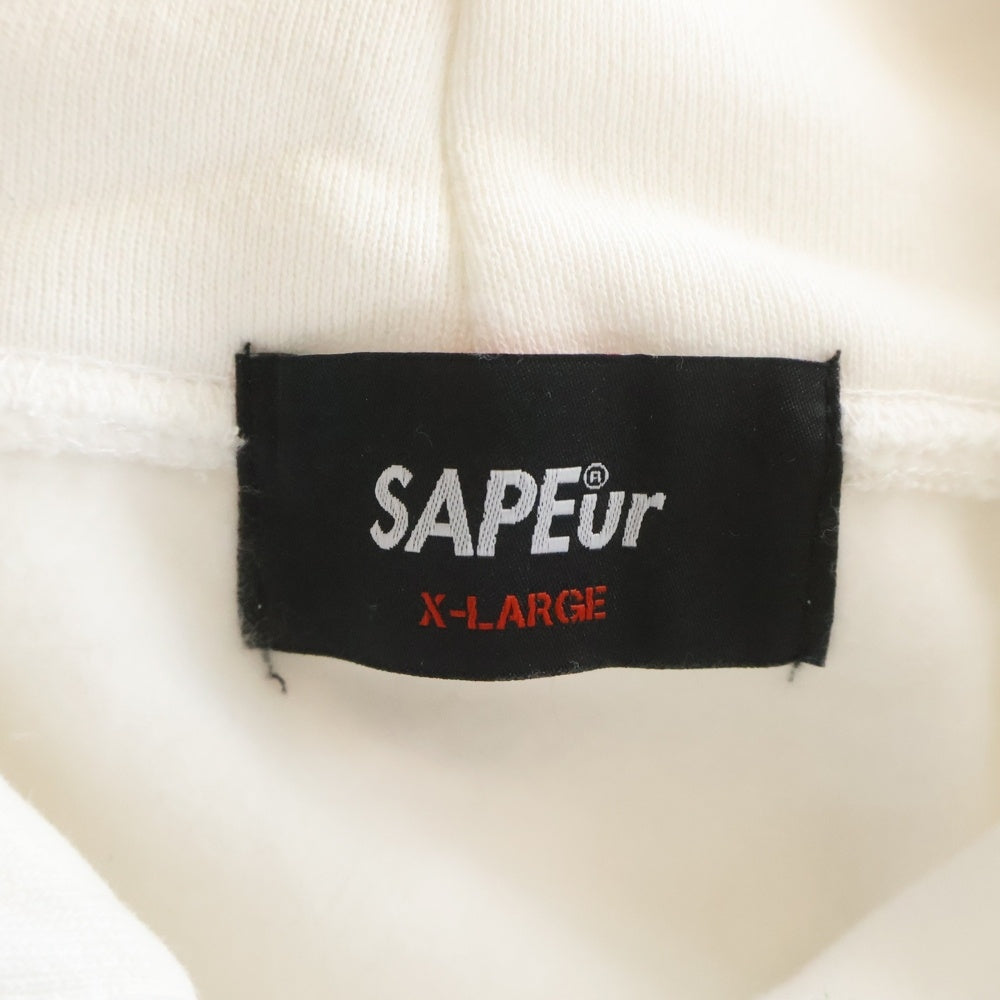 SAPEur(サプール) WORLD MAP HOODIE ワールドマップフーディー クルーネックプルオーバーパーカー ホワイト