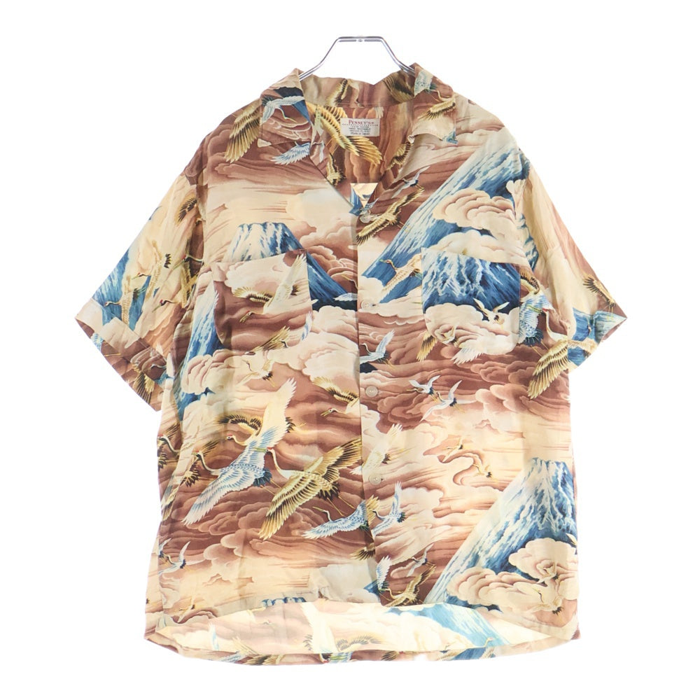VINTAGE(ヴィンテージ) 50-60S PENNY'S S/S HAWAIIAN SHIRT ヴィンテージ ペニーズ 日本製 鶴 和柄 半袖ハワイアンシャツ ブラウン/ベージュ