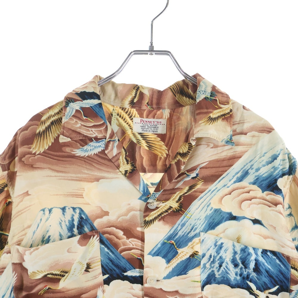 VINTAGE(ヴィンテージ) 50-60S PENNY'S S/S HAWAIIAN SHIRT ヴィンテージ ペニーズ 日本製 鶴 和柄 半袖ハワイアンシャツ ブラウン/ベージュ