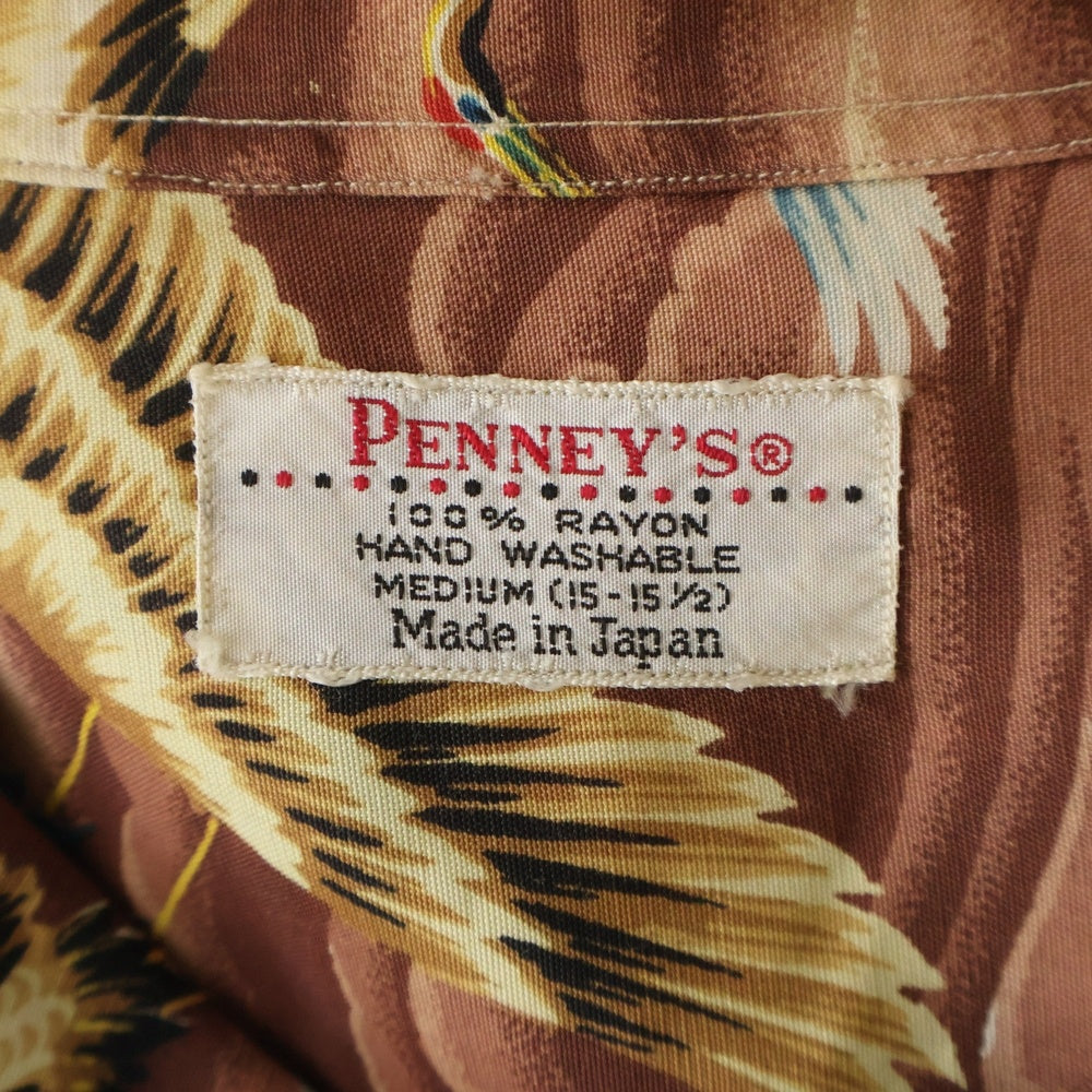 VINTAGE(ヴィンテージ) 50-60S PENNY'S S/S HAWAIIAN SHIRT ヴィンテージ ペニーズ 日本製 鶴 和柄 半袖ハワイアンシャツ ブラウン/ベージュ