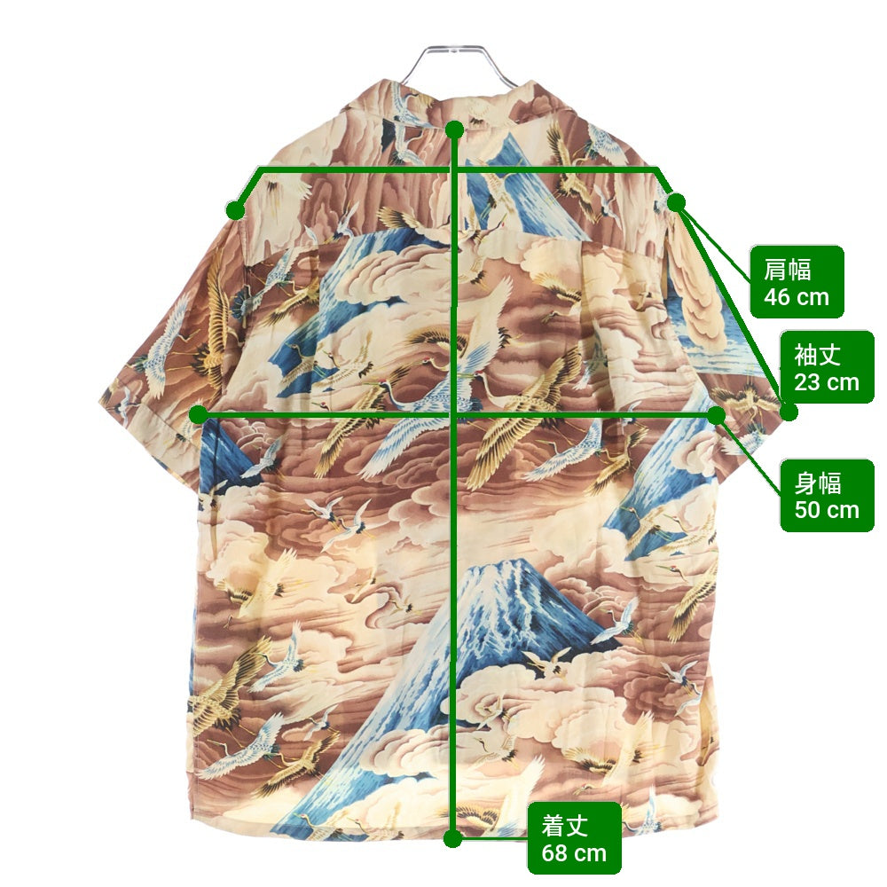 VINTAGE(ヴィンテージ) 50-60S PENNY'S S/S HAWAIIAN SHIRT ヴィンテージ ペニーズ 日本製 鶴 和柄 半袖ハワイアンシャツ ブラウン/ベージュ