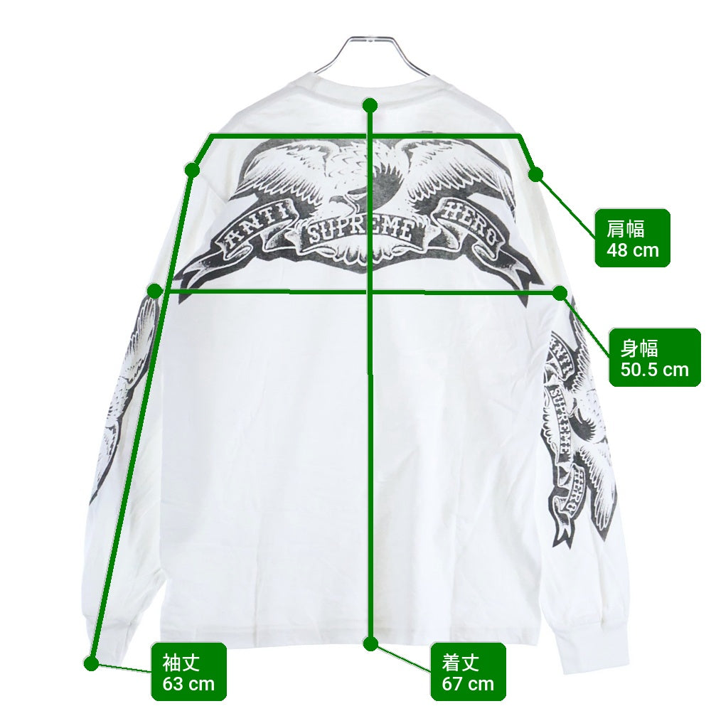 SUPREME(シュプリーム) 25AW ×ANTIHERO Eagle L/S Tee アンタイヒーロー イーグルデザイン クルーネック カットソー 長袖Tシャツ ホワイト