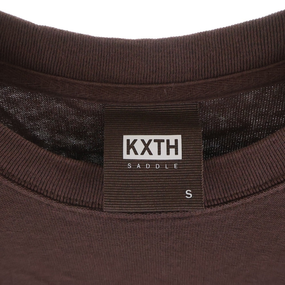 KITH(キス) ×RUSSELATHLETIC ラッセルアスレチック エンブロイダリーロゴデザイン 胸ポケット クルーネック カットソー 長袖Tシャツ ブラウン KHM030002